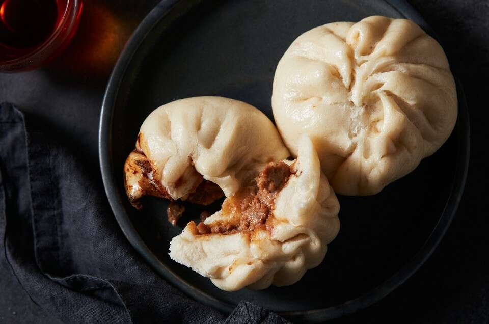 Steamed Pork Buns (Xian Rou Bao) close up - select to zoom